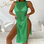 green crochet mini dress